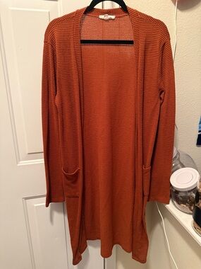 Open-Front Longline Cardigan Sweater in Rust